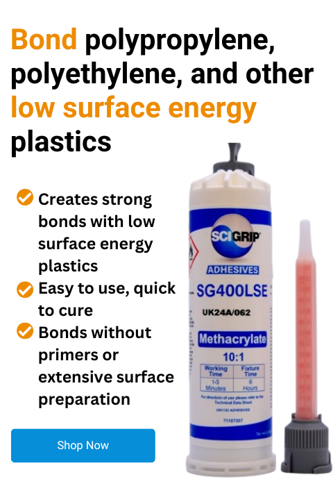 Bond polypropylene, polyethylene, and other low surface energy plastics with SCIGRIP SG400LSE